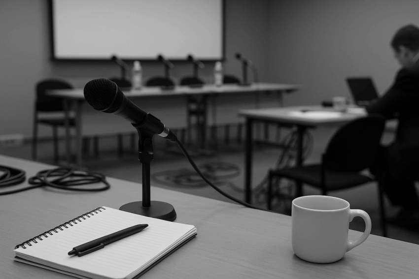 Hinter den Kulissen einer Pressekonferenz